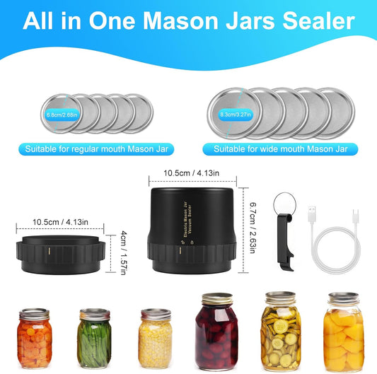 Euakee Electric Vacuum Jar Sealer Kit, Vacuum Sealer for Wide Mouth and Regular Jars, Automatic Stop Vacuum Sealer for Wine Bottle Jars