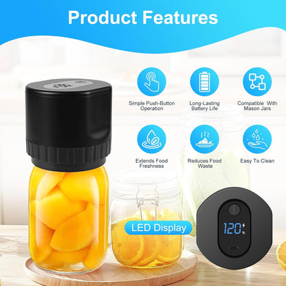 Euakee Electric Vacuum Jar Sealer Kit, Vacuum Sealer for Wide Mouth and Regular Jars, Automatic Stop Vacuum Sealer for Wine Bottle Jars