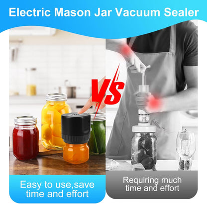 Euakee Electric Vacuum Jar Sealer Kit, Vacuum Sealer for Wide Mouth and Regular Jars, Automatic Stop Vacuum Sealer for Wine Bottle Jars