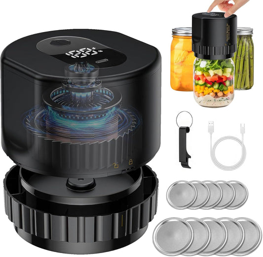Euakee Electric Vacuum Jar Sealer Kit, Vacuum Sealer for Wide Mouth and Regular Jars, Automatic Stop Vacuum Sealer for Wine Bottle Jars