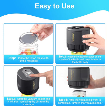 Euakee Electric Vacuum Jar Sealer Kit, Vacuum Sealer for Wide Mouth and Regular Jars, Automatic Stop Vacuum Sealer for Wine Bottle Jars